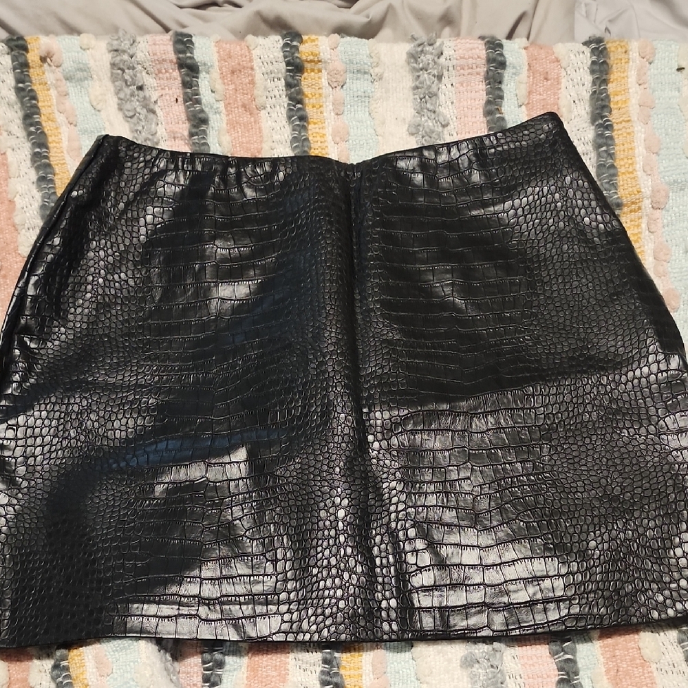Black Crocodile-Embossed Skirt